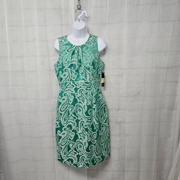 NWT Alex Marie Green Paisley Sleeveless Brocade Retro Knee Length Dress Size 6 - Picture 14 of 14